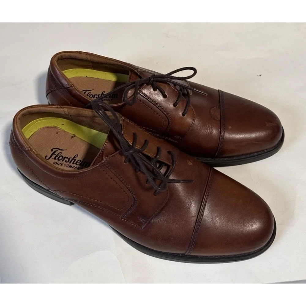Florsheim Comfortech Brown Leather Oxford Lace Up Cap Toe Dress Shoes Men's 8.5